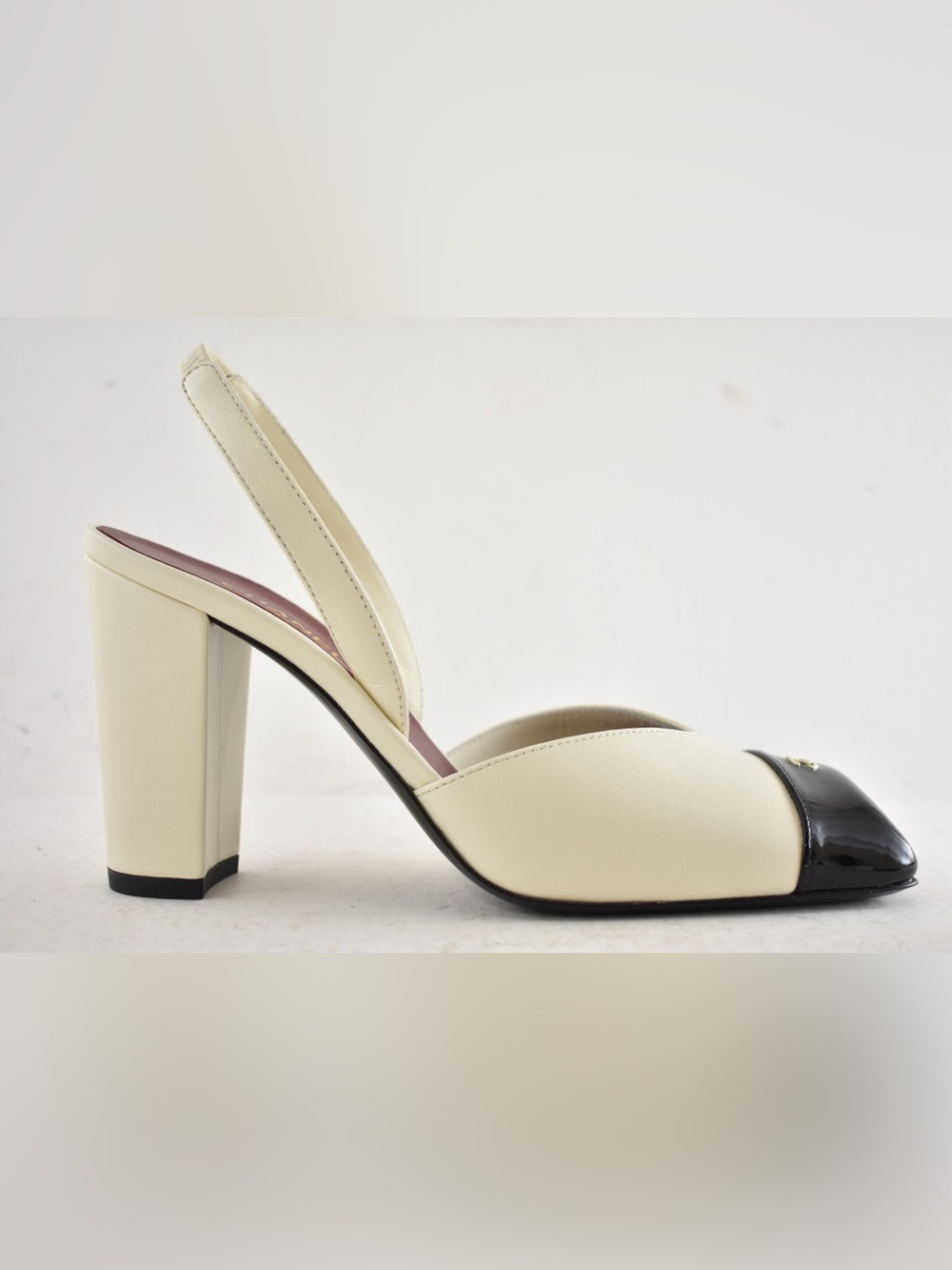 Chanel 26S Blazy Ivory Black Square Toe Sling CC Slingback Block Heel Pump 40.5 - Picture 2 of 16